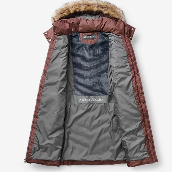 Eddie Bauer Sun Valley Down Parka Misty Rose Fur Trim Jacket Coat Puffer PinkEUC - Picture 2 of 9